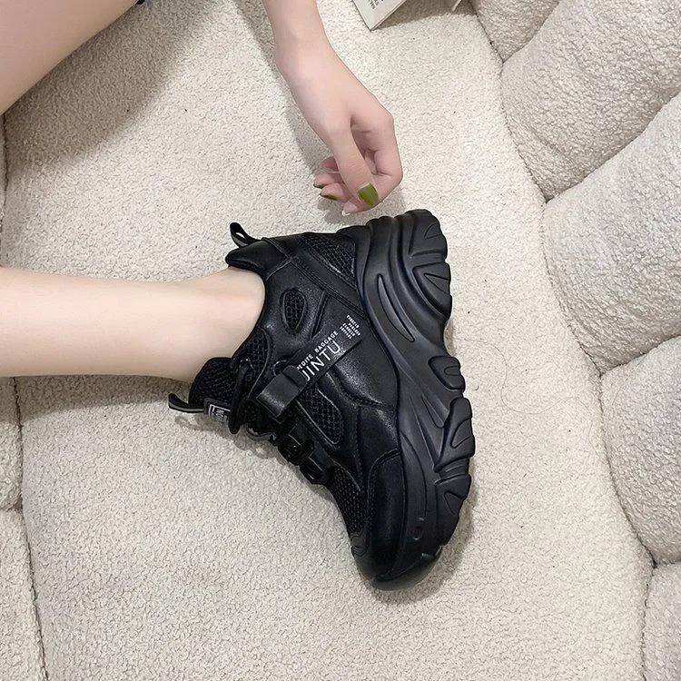 Breathable Mesh Lace-Up Chunky Sneakers
