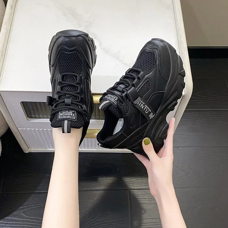 Breathable Mesh Lace-Up Chunky Sneakers