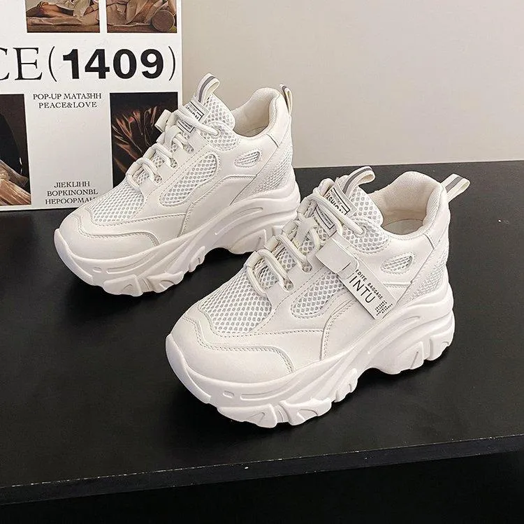 Breathable Mesh Lace-Up Chunky Sneakers