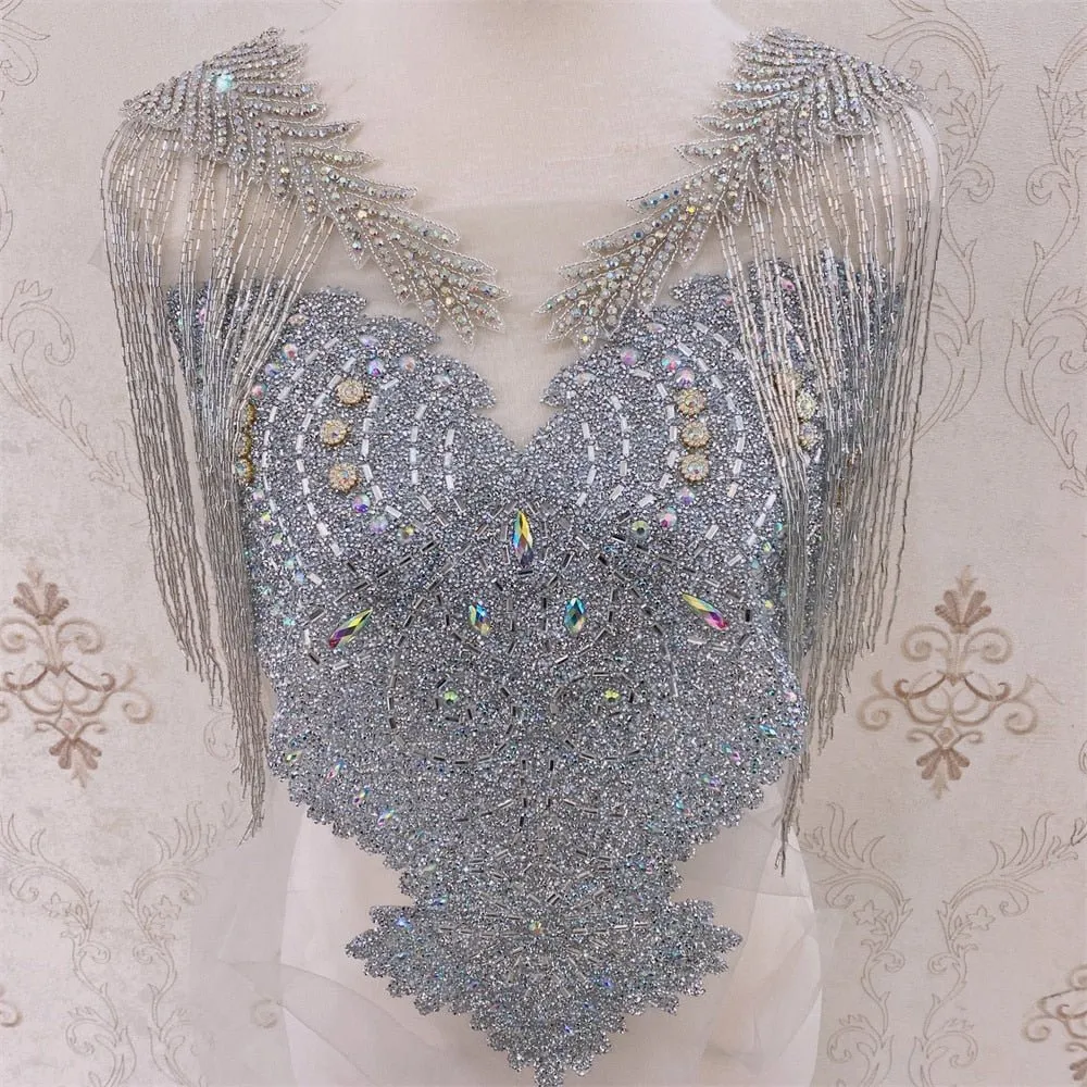 Bridal Wedding Party Rhinestone Crystal Beaded Sequin Glitter Full Body Sew On Patch Trim Applique / 40 COLOR DESIGNS