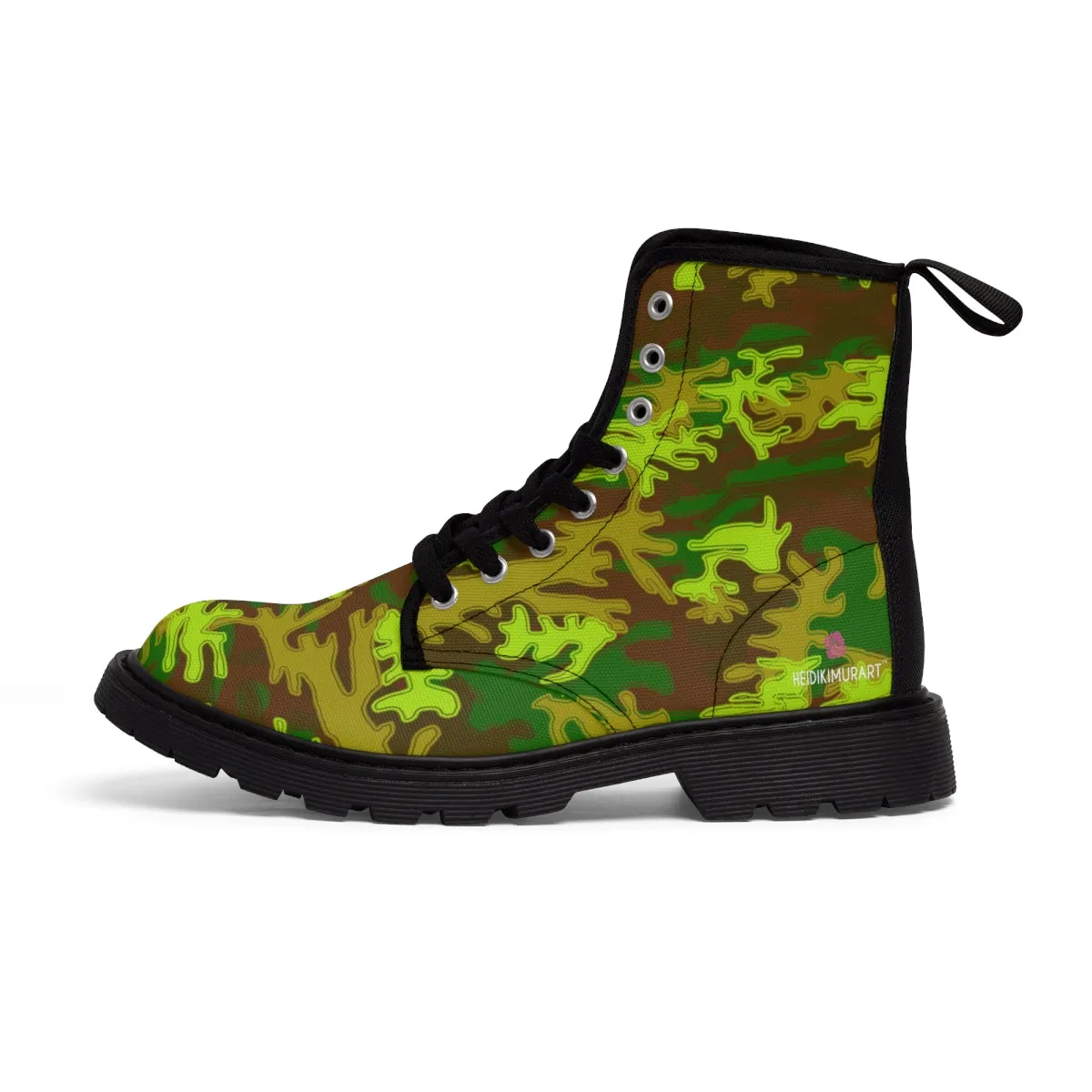 Brown Green Camo Women's Boots, Army Military Print Best Winter Laced Up Canvas Boots For Women (US Size 6.5-11)