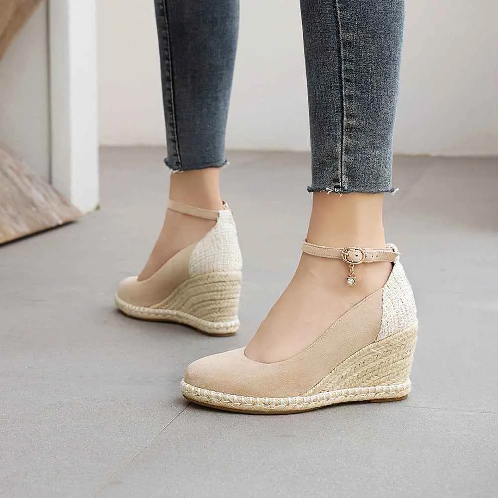 Canvas Women's Casual Shoes DL3S03 Wedges Strap High Heel Pumps