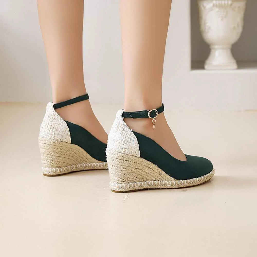 Canvas Women's Casual Shoes DL3S03 Wedges Strap High Heel Pumps