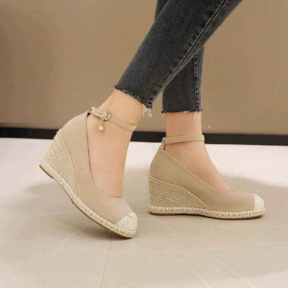 Canvas Women's Casual Shoes DL3S03 Wedges Strap High Heel Pumps