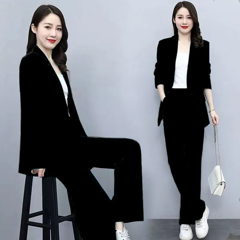 chic and versatile Spring Autumn Thin Women's Blazers Long Pants 2 Piece Set – a fashionable Korean office lady ensemble comfort office outfits