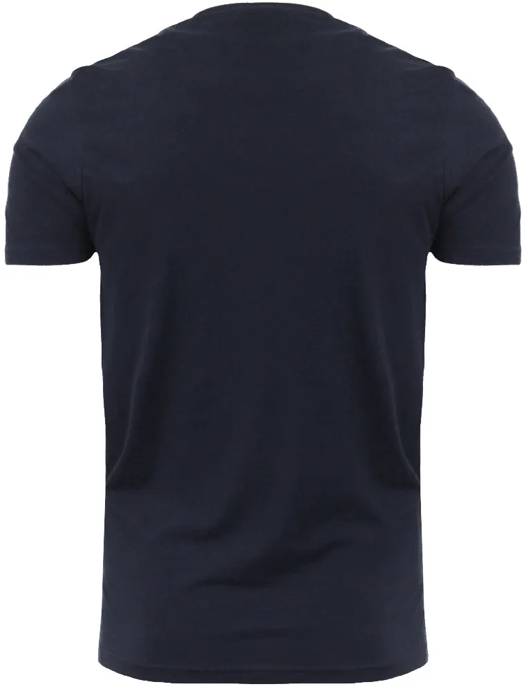 Clover Cotton T-Shirt with Chambray / Checked Chest Pocket in Navy