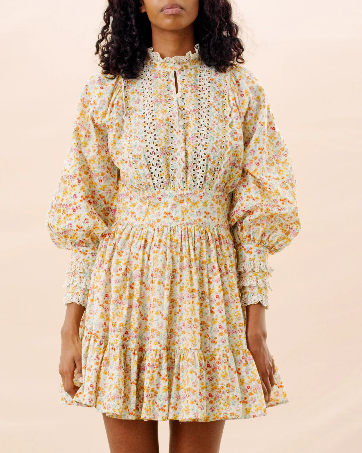 Cotton Slub Mini Dress - Flower Garden