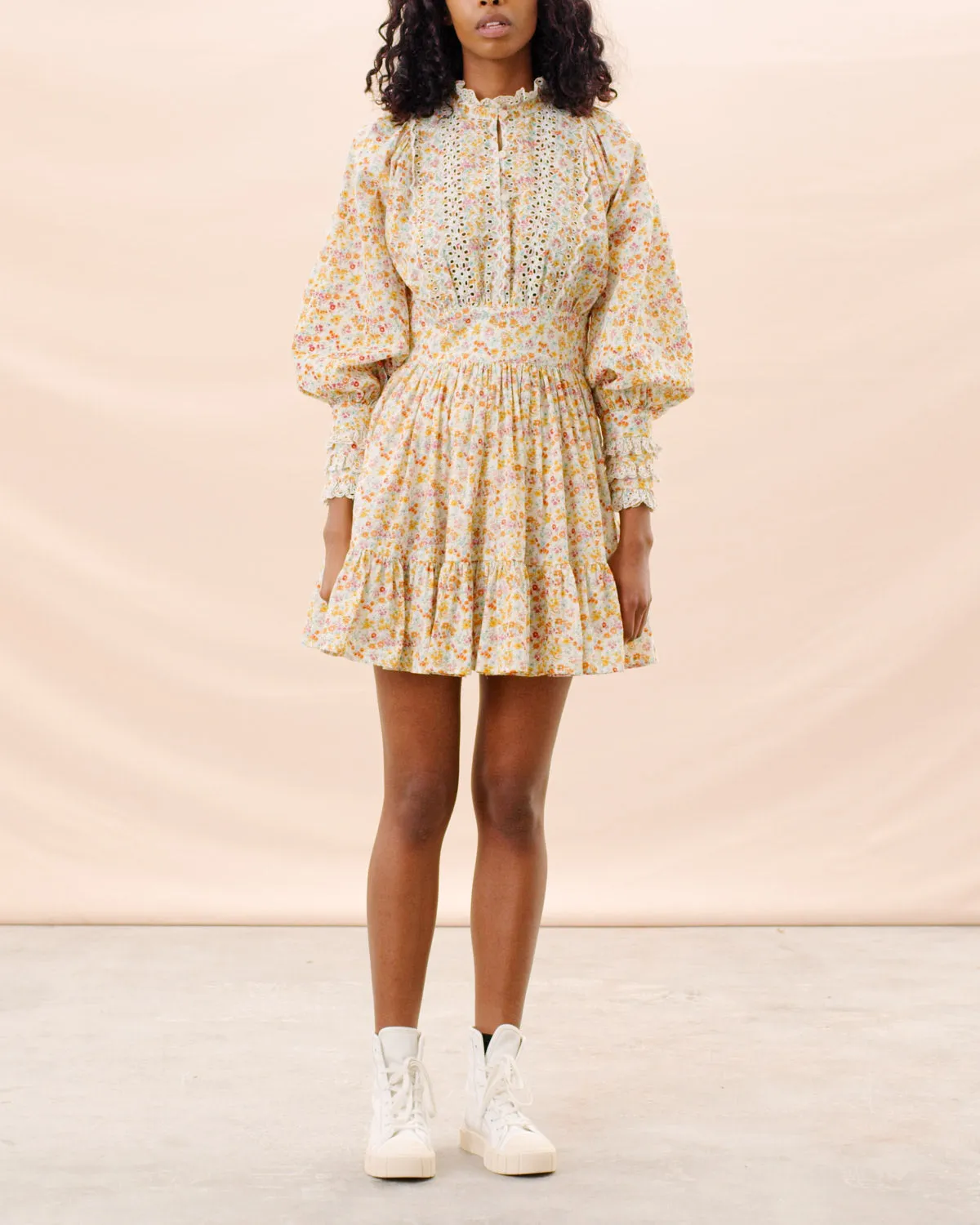 Cotton Slub Mini Dress - Flower Garden