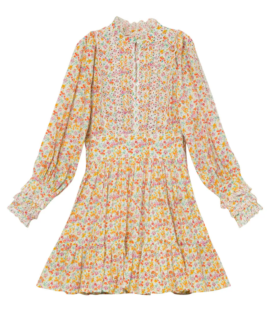 Cotton Slub Mini Dress - Flower Garden