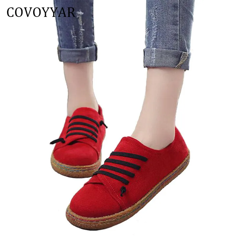 Covoyyar 2022 Spring Causal Flat Women Shoes Special Lace Up Canvas Lady Shoes Comfort Slip On Wfs27