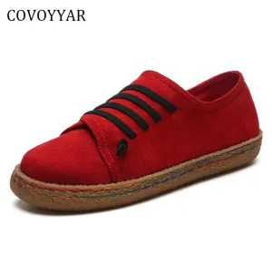 Covoyyar 2022 Spring Causal Flat Women Shoes Special Lace Up Canvas Lady Shoes Comfort Slip On Wfs27