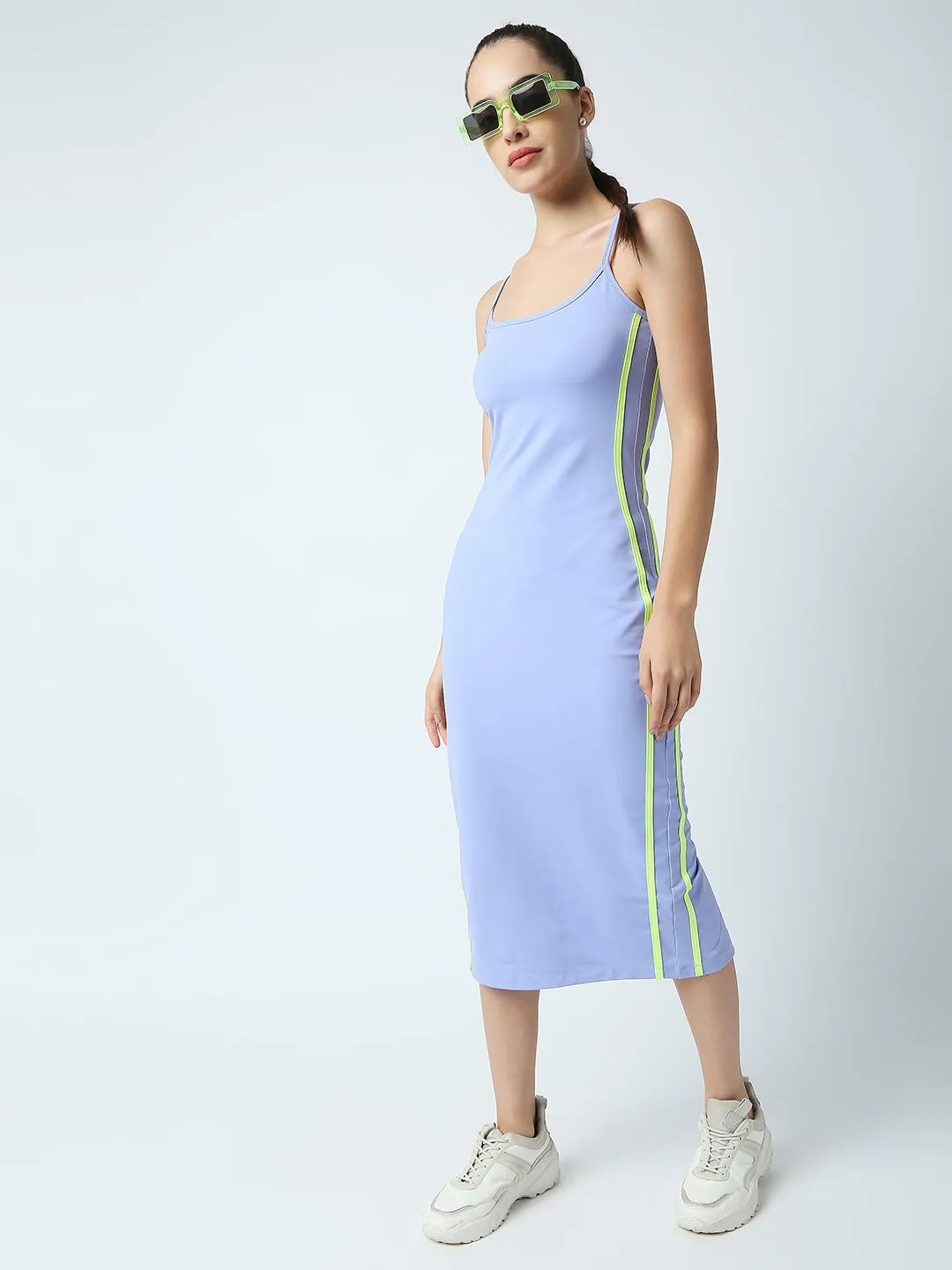 Disrupt Women Blue Strappy Midi Dress With Contrast Side Piping