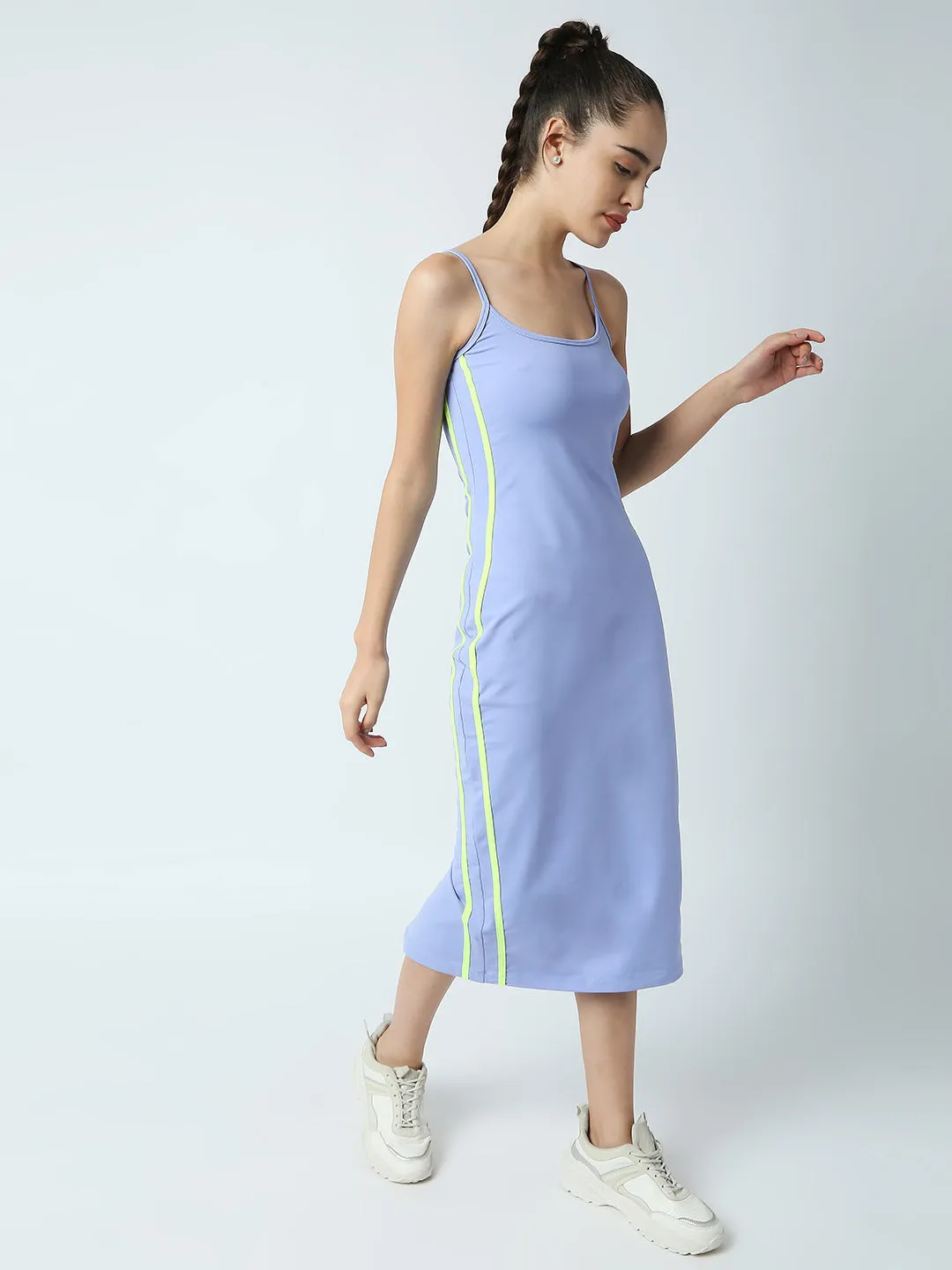 Disrupt Women Blue Strappy Midi Dress With Contrast Side Piping