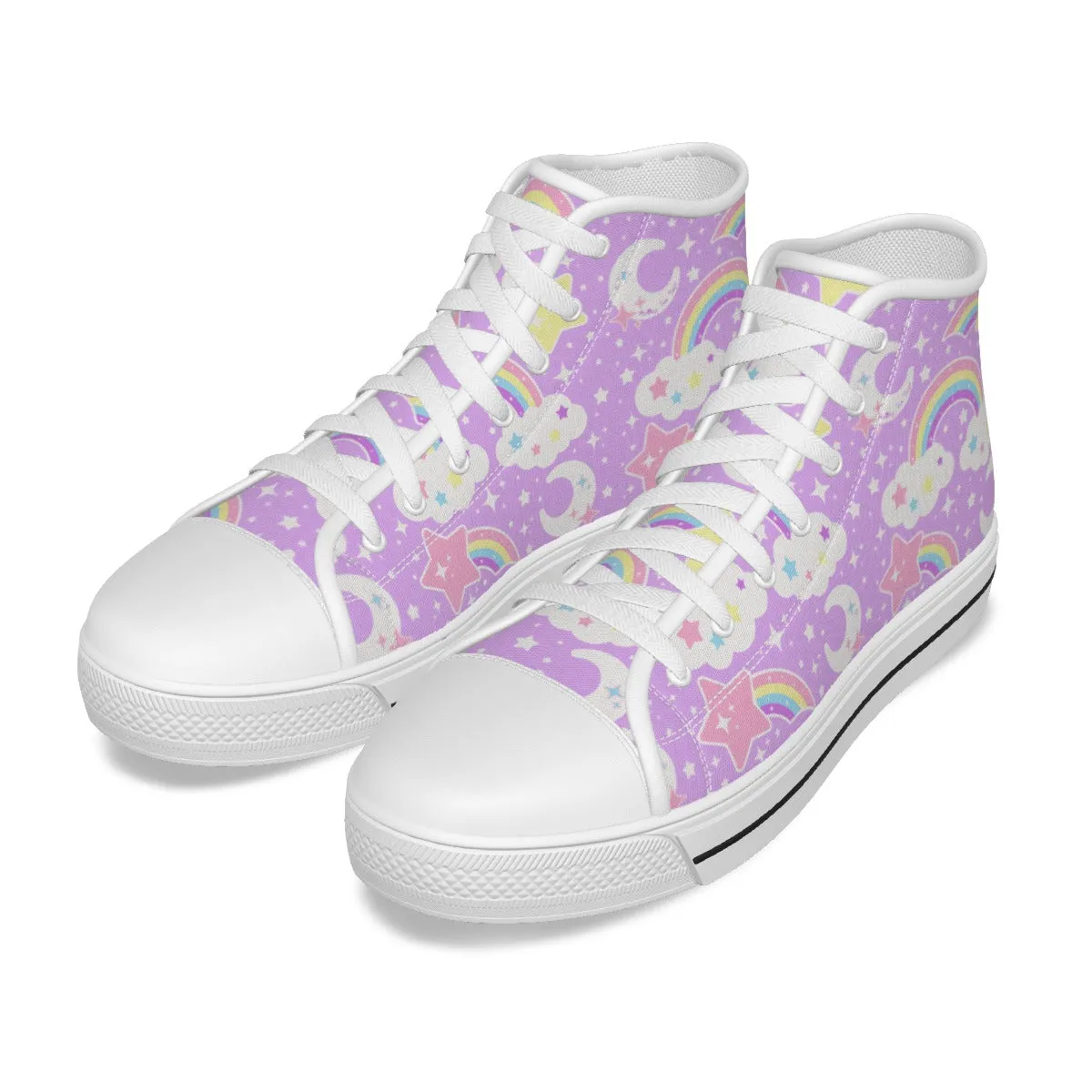 Dreamy Rainbow Women's High Top Cutie Canvas Shoes (Purple)