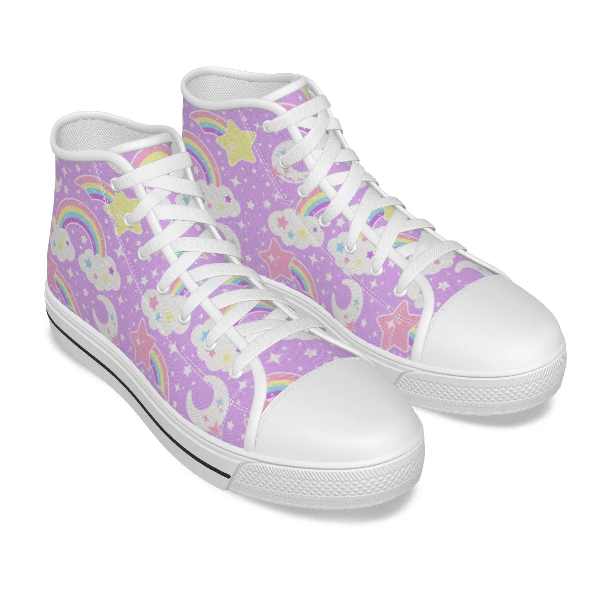 Dreamy Rainbow Women's High Top Cutie Canvas Shoes (Purple)