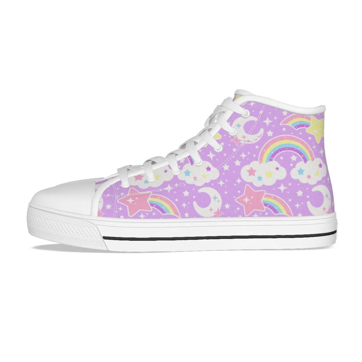 Dreamy Rainbow Women's High Top Cutie Canvas Shoes (Purple)