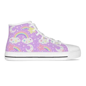 Dreamy Rainbow Women's High Top Cutie Canvas Shoes (Purple)