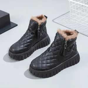 FrostLuxe | Women's Quilted Winter Ankle Boots - Plush Lined, Warm & Stylish Cold Weather Footwear