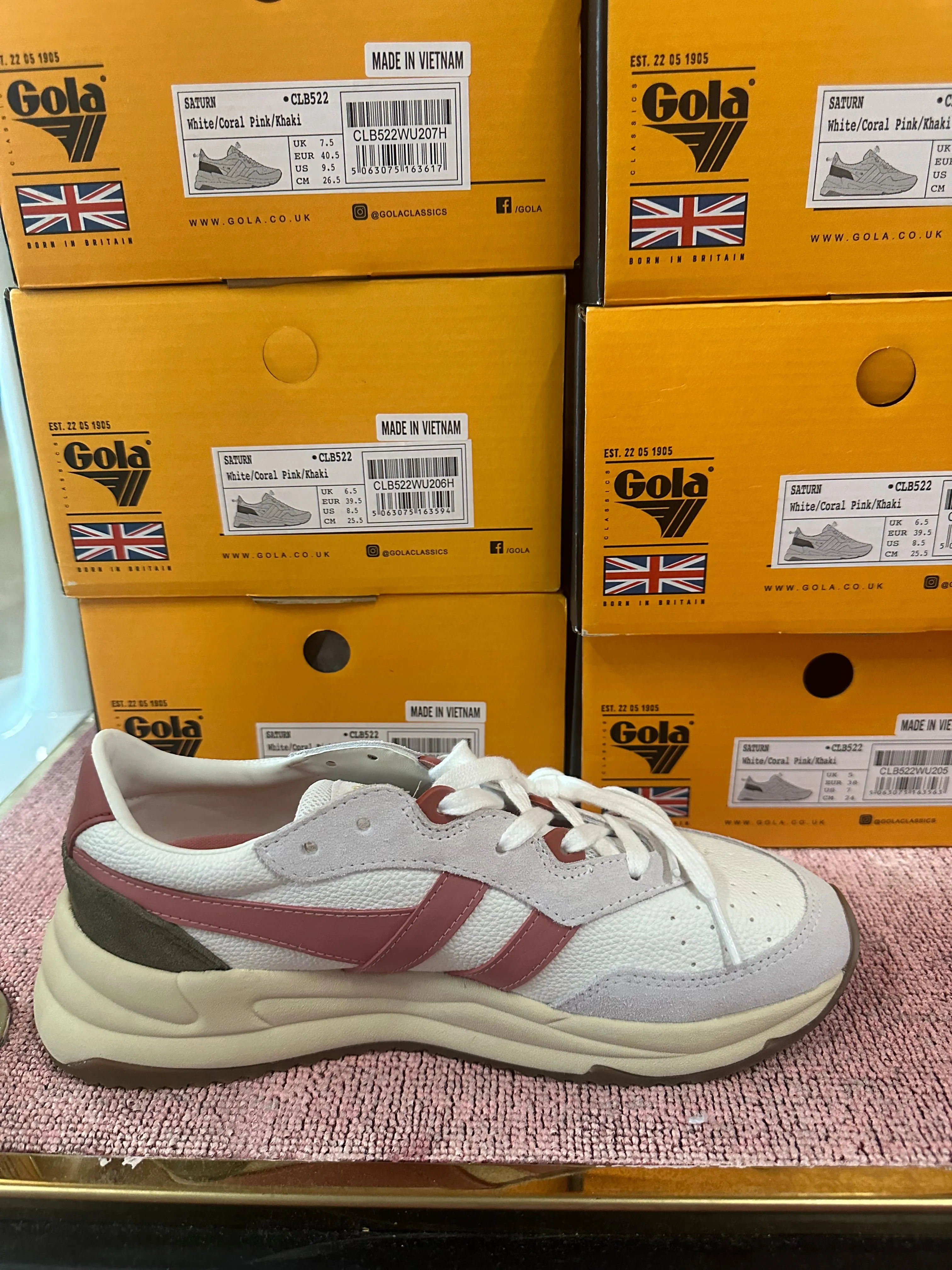 Gola Classics Saturn Sneakers for Women in White/Coral Pink/Khaki Sneakers