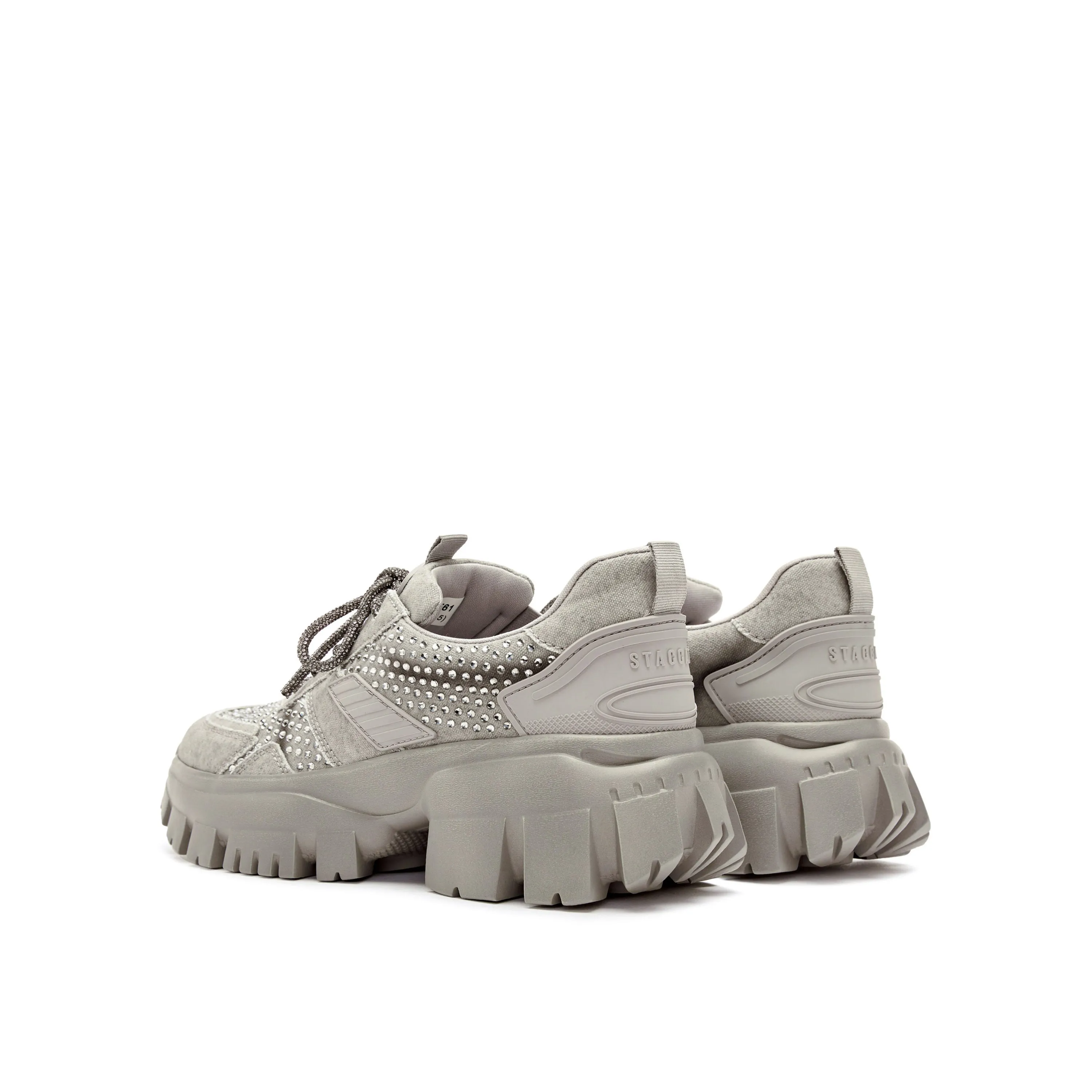 Grey Washed Denim Crystal Chunky Sneakers