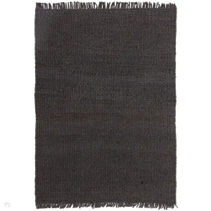Grove Plain Hand-Woven Jute Flatweave Charcoal Grey Rug