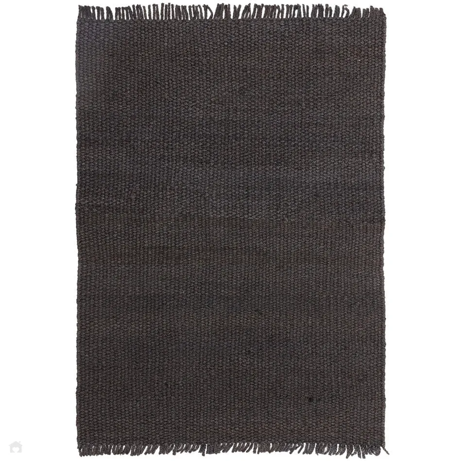 Grove Plain Hand-Woven Jute Flatweave Charcoal Grey Rug