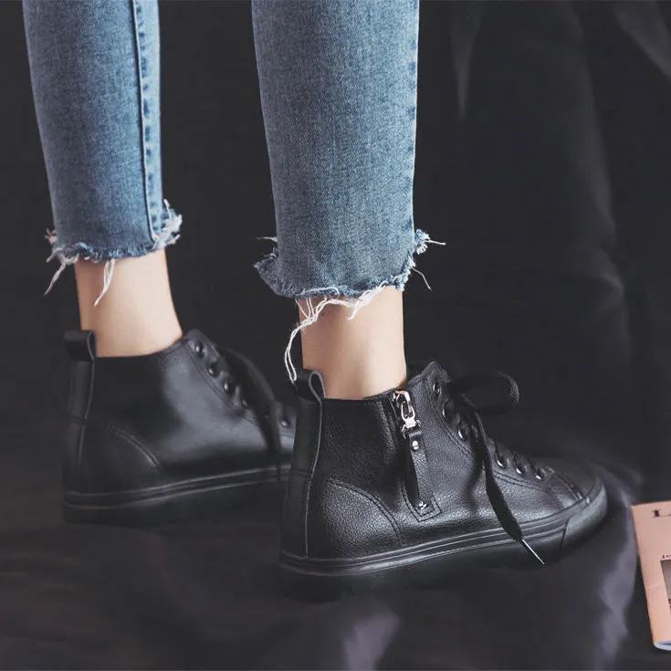 High-Top Waterproof Leather Soft Bottom Canvas Women's Boots