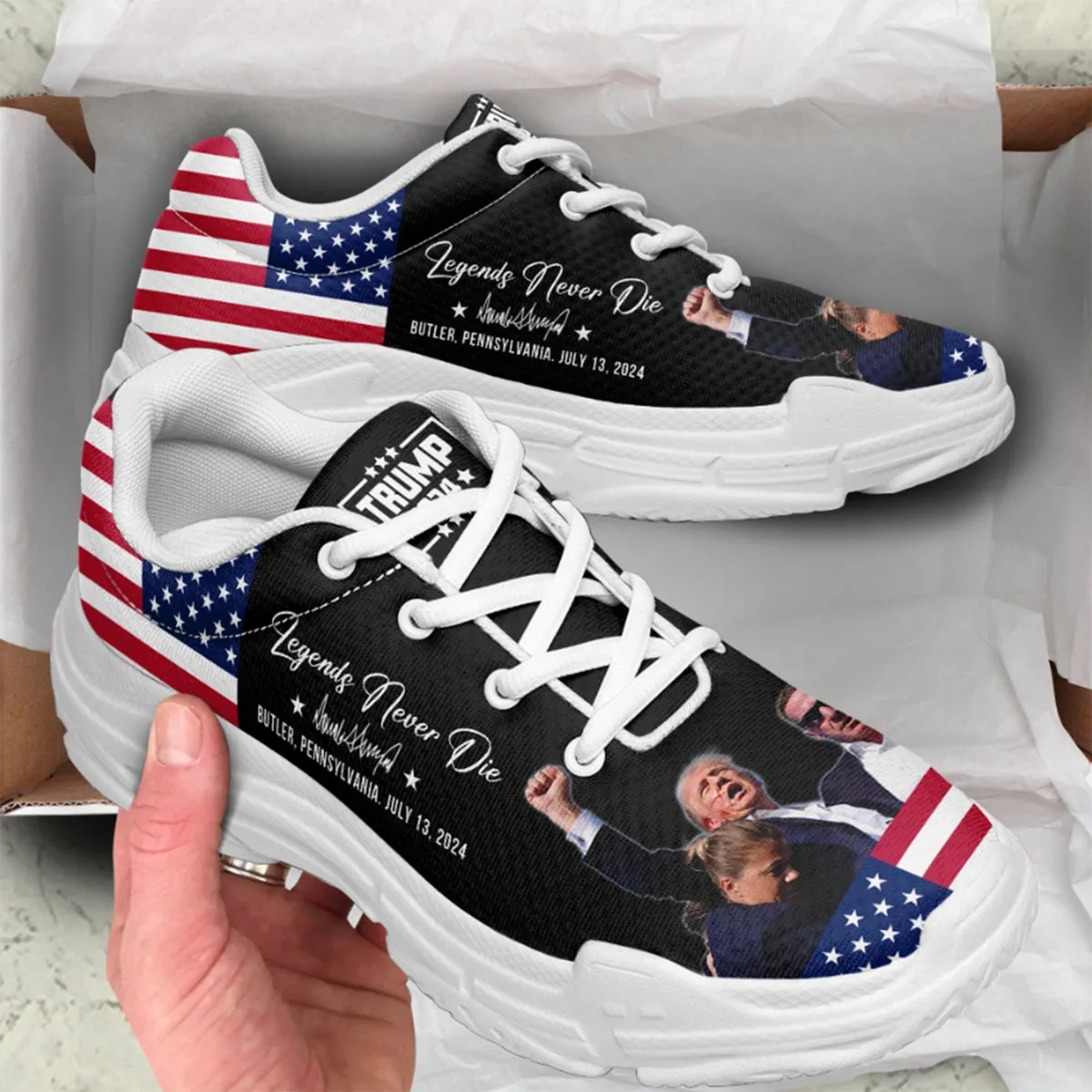 Legends Never Die, Trump2024 Unisex Shoes, Trump 2024 Chunky Shoes
