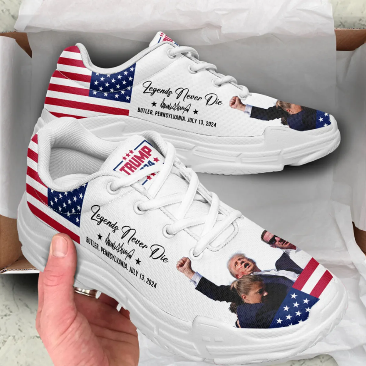 Legends Never Die, Trump2024 Unisex Shoes, Trump 2024 Chunky Shoes