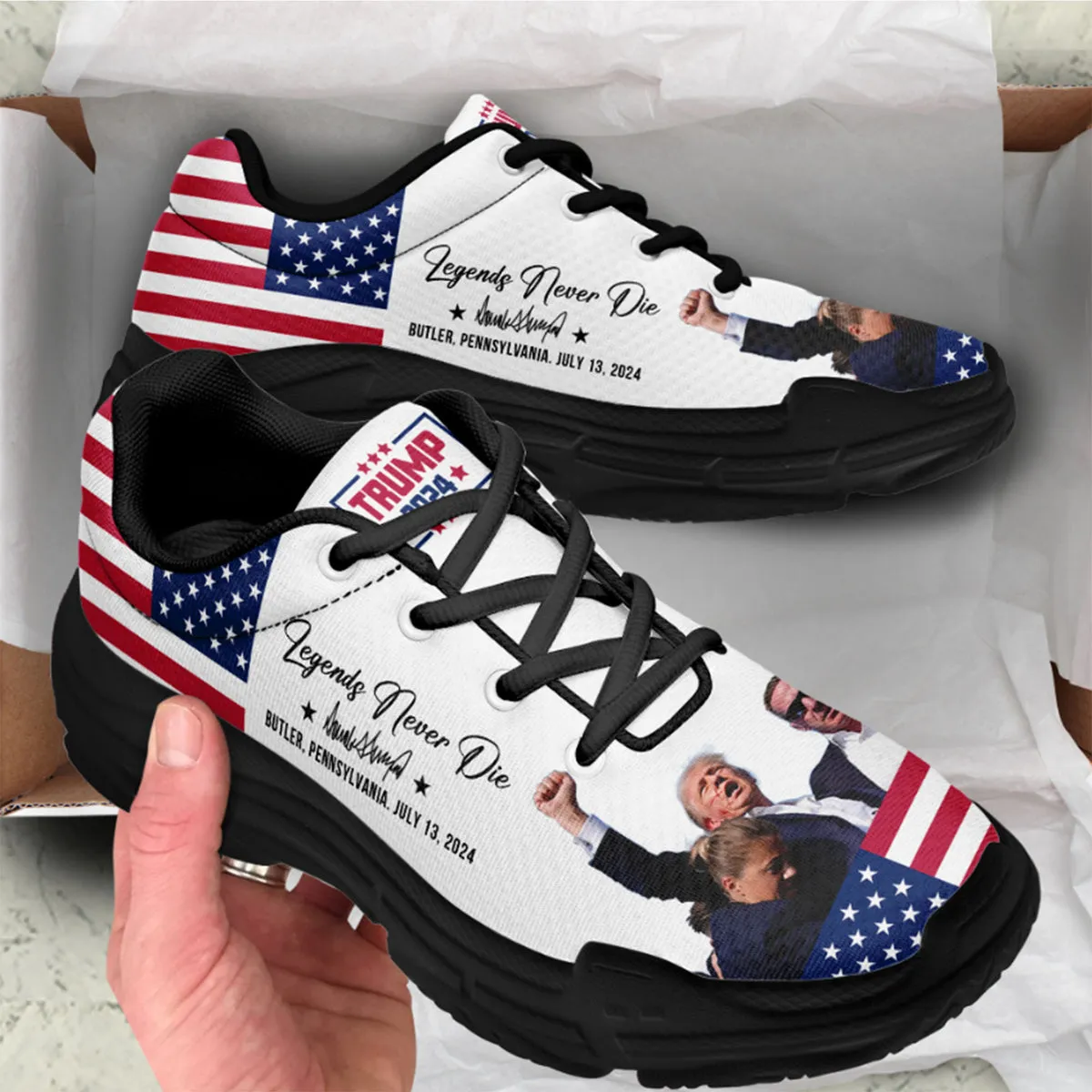 Legends Never Die, Trump2024 Unisex Shoes, Trump 2024 Chunky Shoes