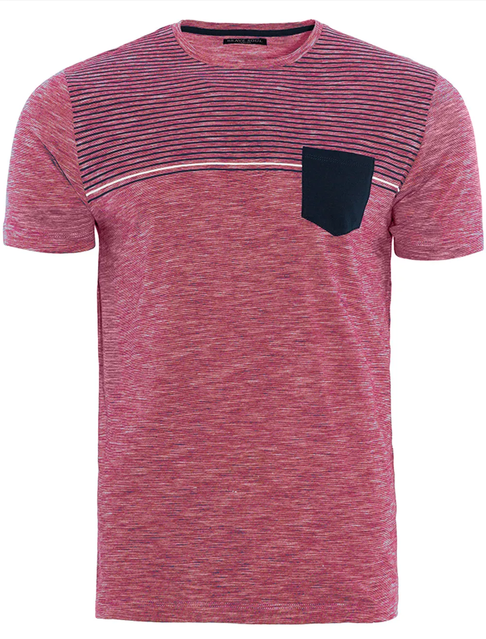 Lenin Yarn Dyed Striped T-Shirt with Chest Pocket in Red