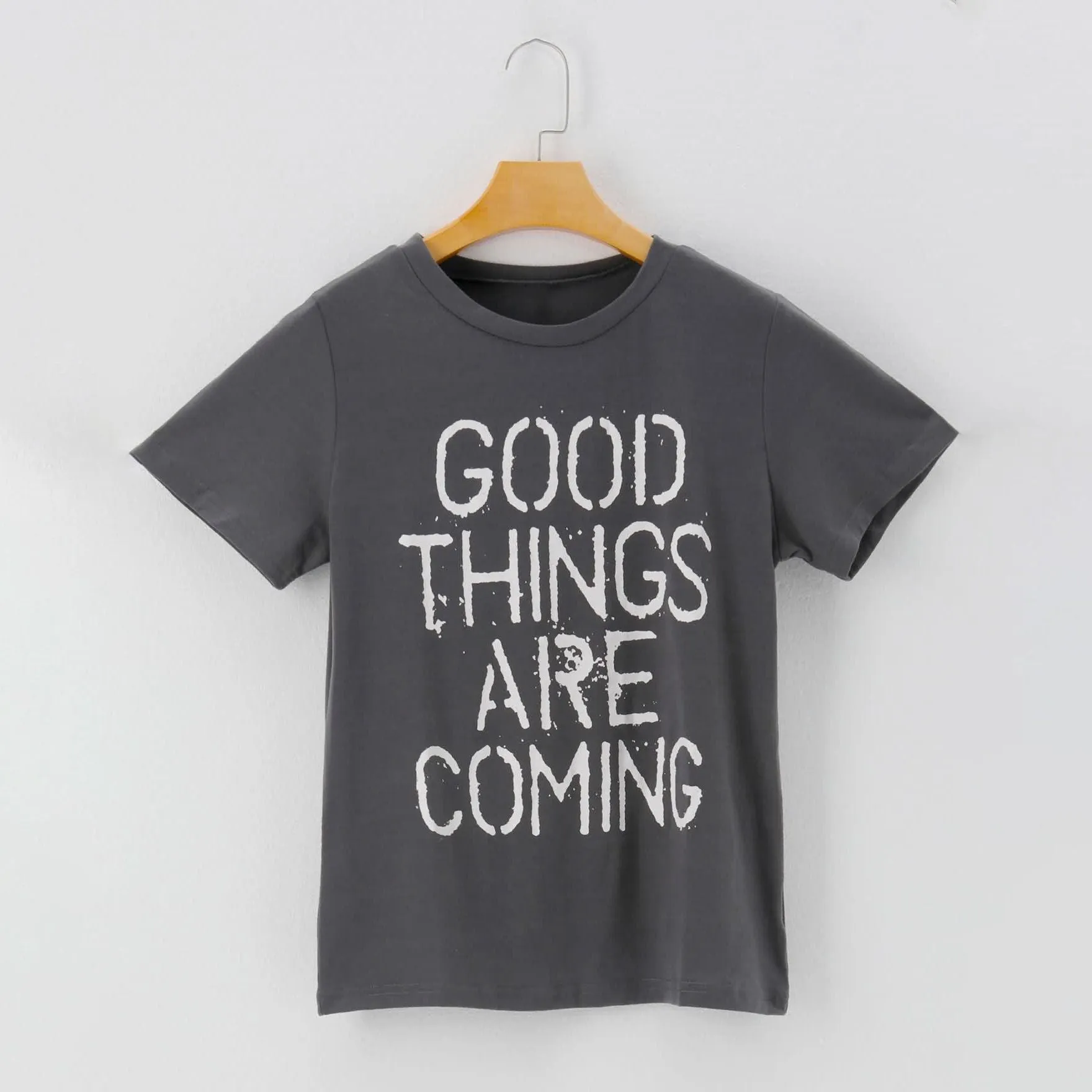 Letters Print Round Neck Short Sleeve Casual T-Shirt