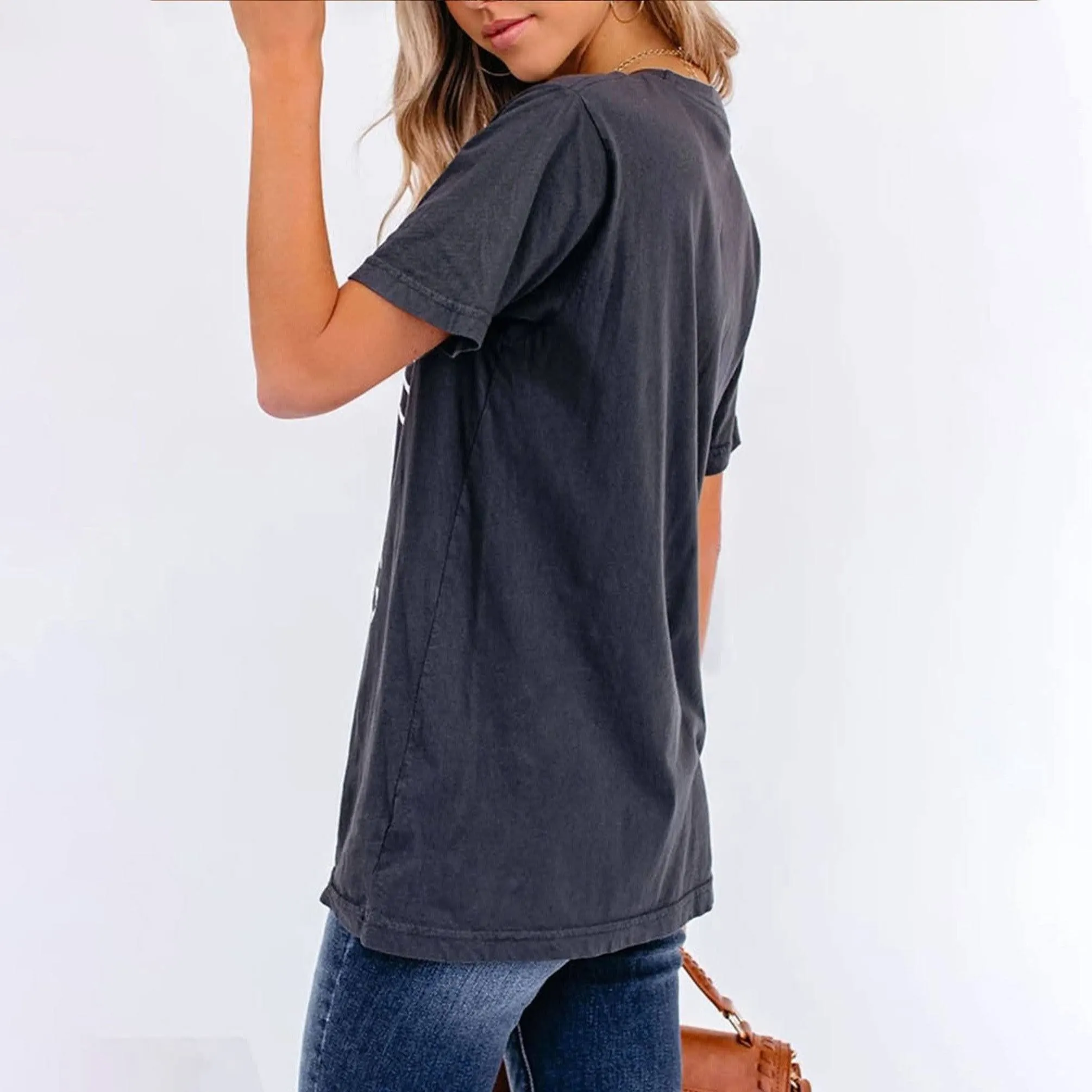 Letters Print Round Neck Short Sleeve Casual T-Shirt