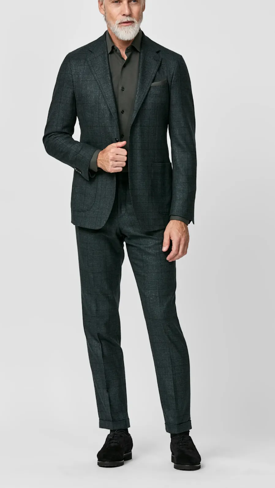 Loro Piana Zelander Bottle Green Natural Stretch S120 Merino Wool Glencheck