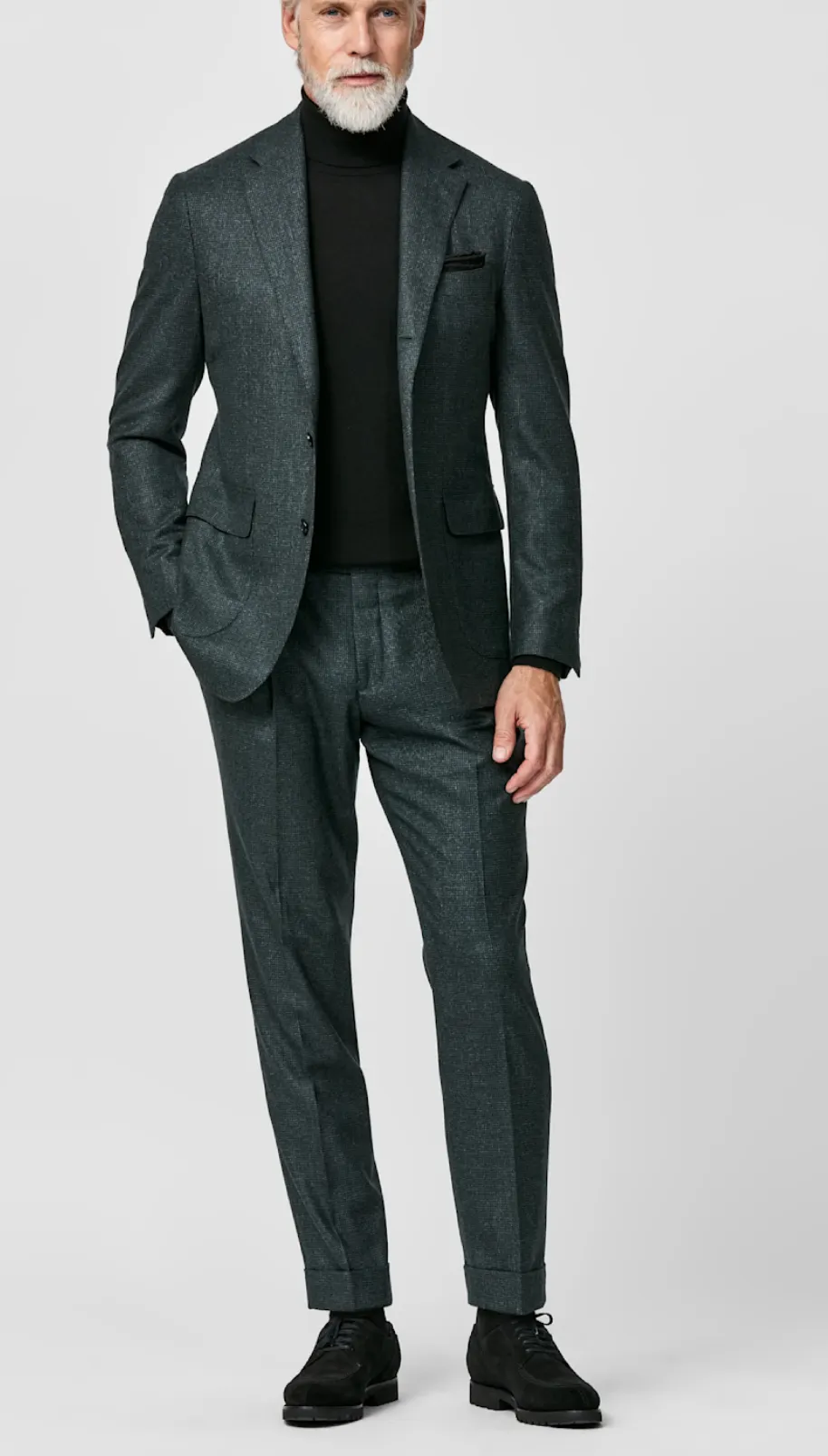Loro Piana Zelander Bottle Green Natural Stretch S120 Wool Micro Houndstooth