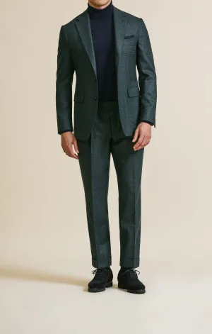 Loro Piana Zelander Bottle Green Natural Stretch S120 Wool Micro Houndstooth