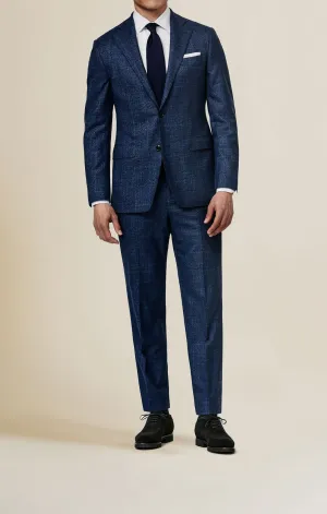 Loro Piana Zelander Neapolitan Blue Natural Stretch S120 Merino Wool with Midnight Blue Glencheck