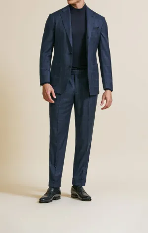 Loro Piana ZELANDER Neapolitan Blue Wool with Micro Check