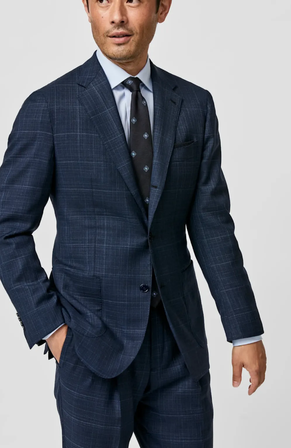 Loro Piana ZELANDER Neapolitan Blue Wool with Micro Check
