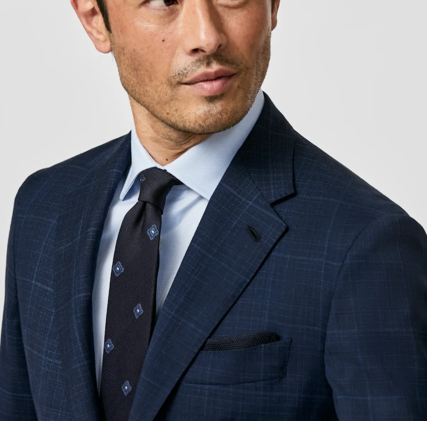 Loro Piana ZELANDER Neapolitan Blue Wool with Micro Check