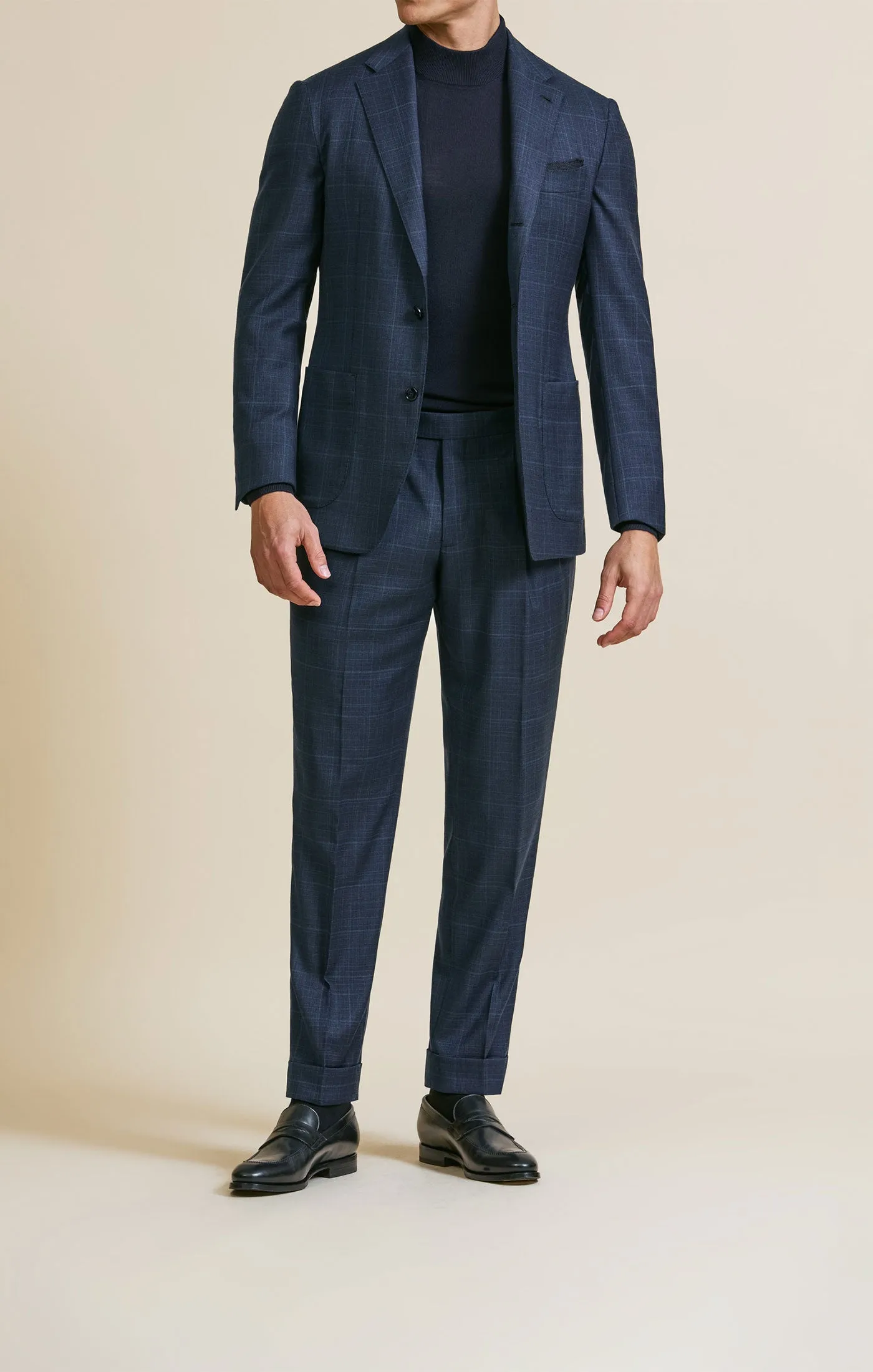 Loro Piana ZELANDER Neapolitan Blue Wool with Micro Check