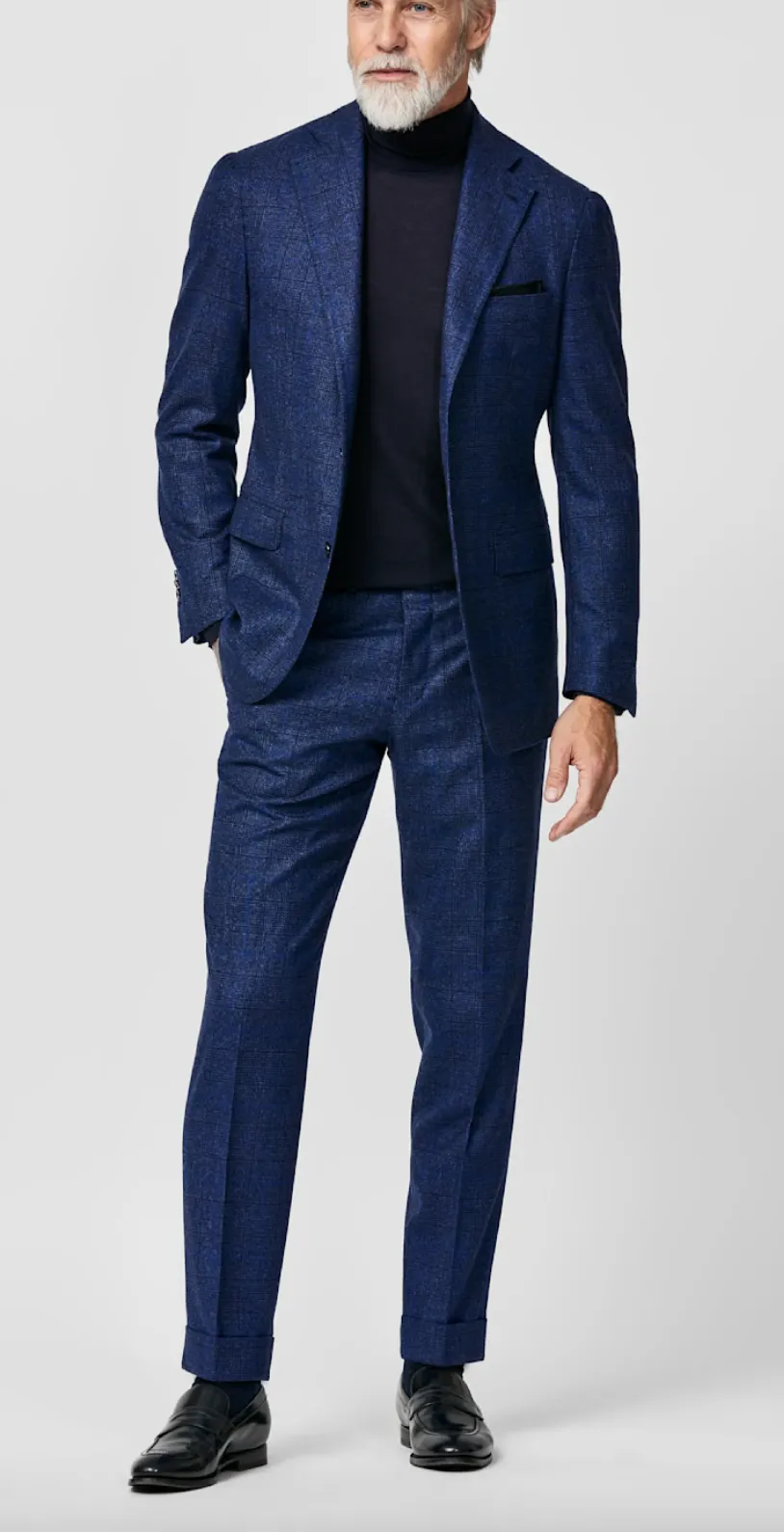 Loro Piana Zelander Royal Blue Natural Stretch S120 Merino Wool Glencheck with Windowpane