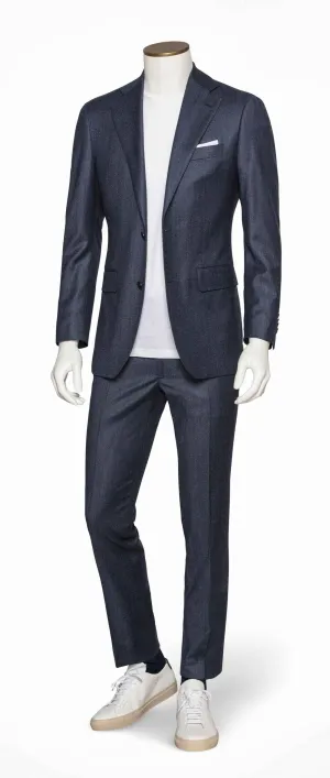 Marzotto Dark Slate Blue Brushed Wool Stretch Pinpoint Weave