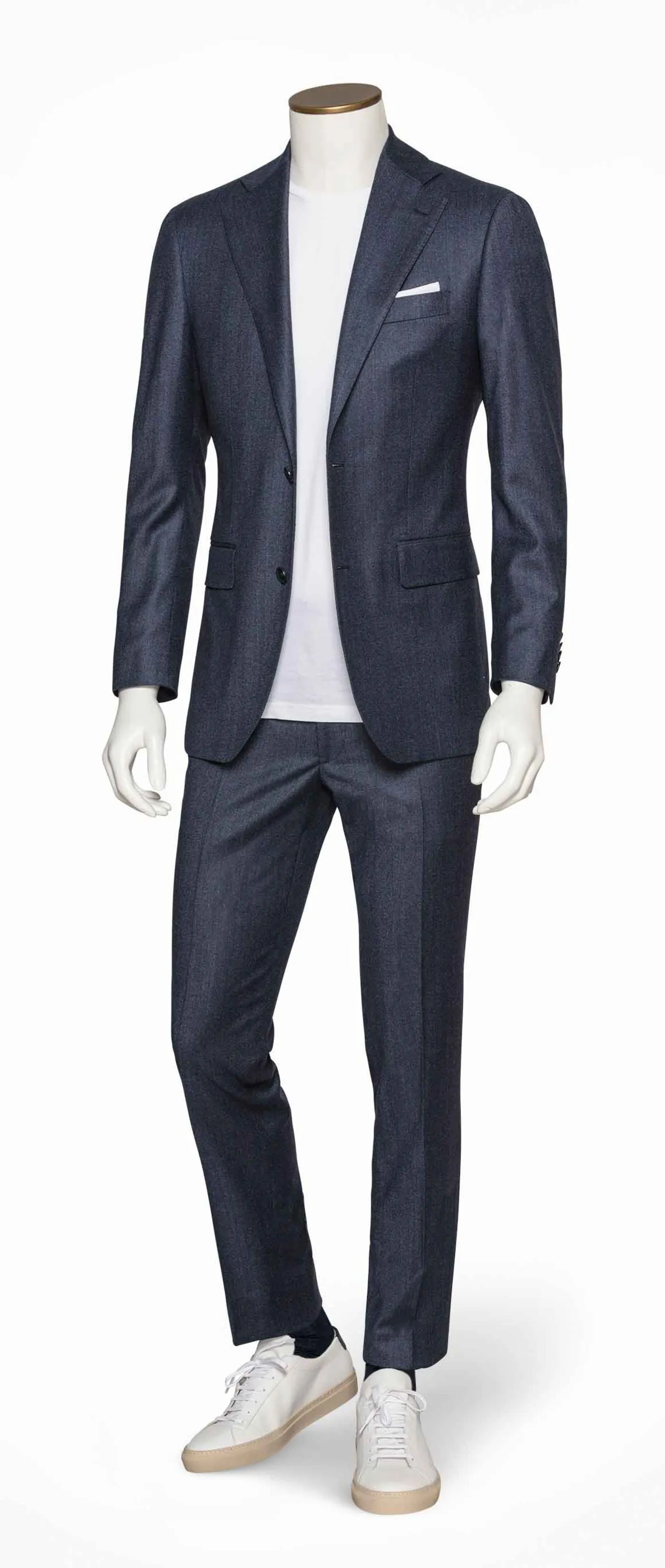 Marzotto Dark Slate Blue Brushed Wool Stretch Pinpoint Weave