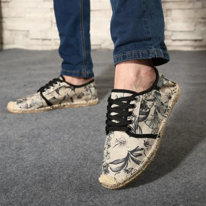 Men's Summer Canvas Breathable Shoes With Floral Print