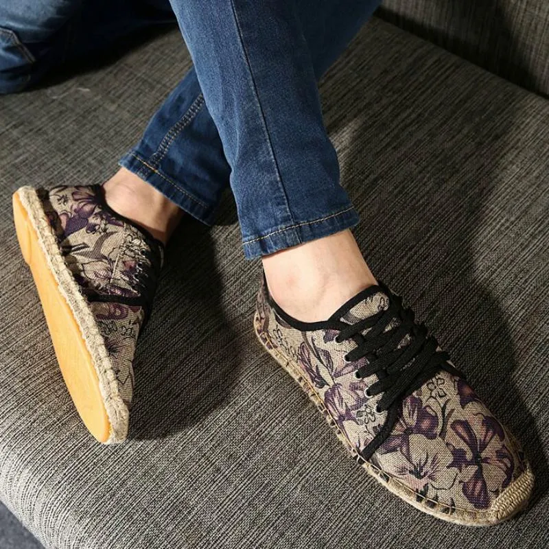 Men's Summer Canvas Breathable Shoes With Floral Print