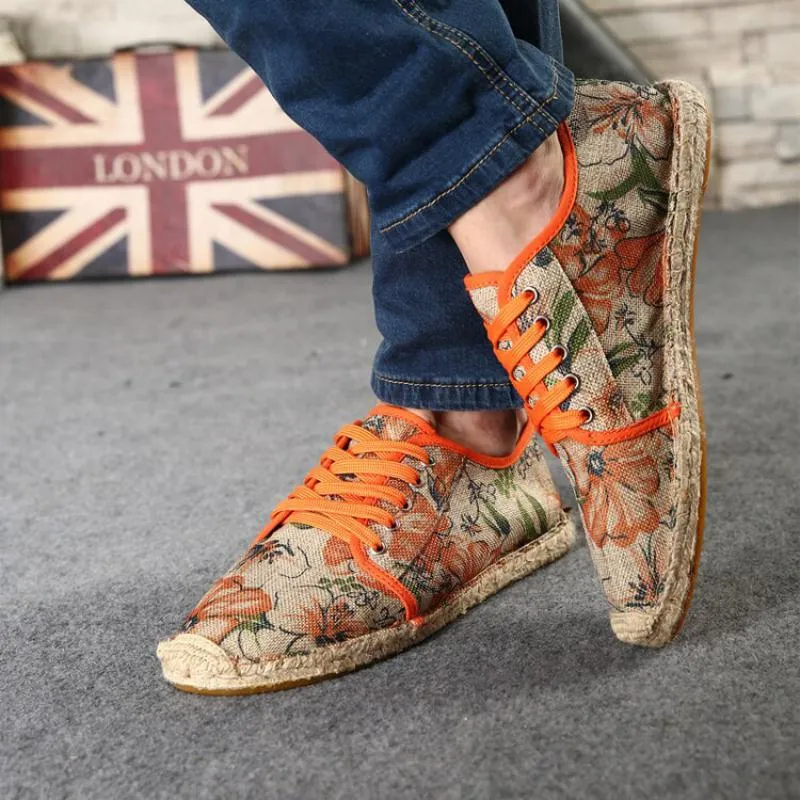 Men's Summer Canvas Breathable Shoes With Floral Print