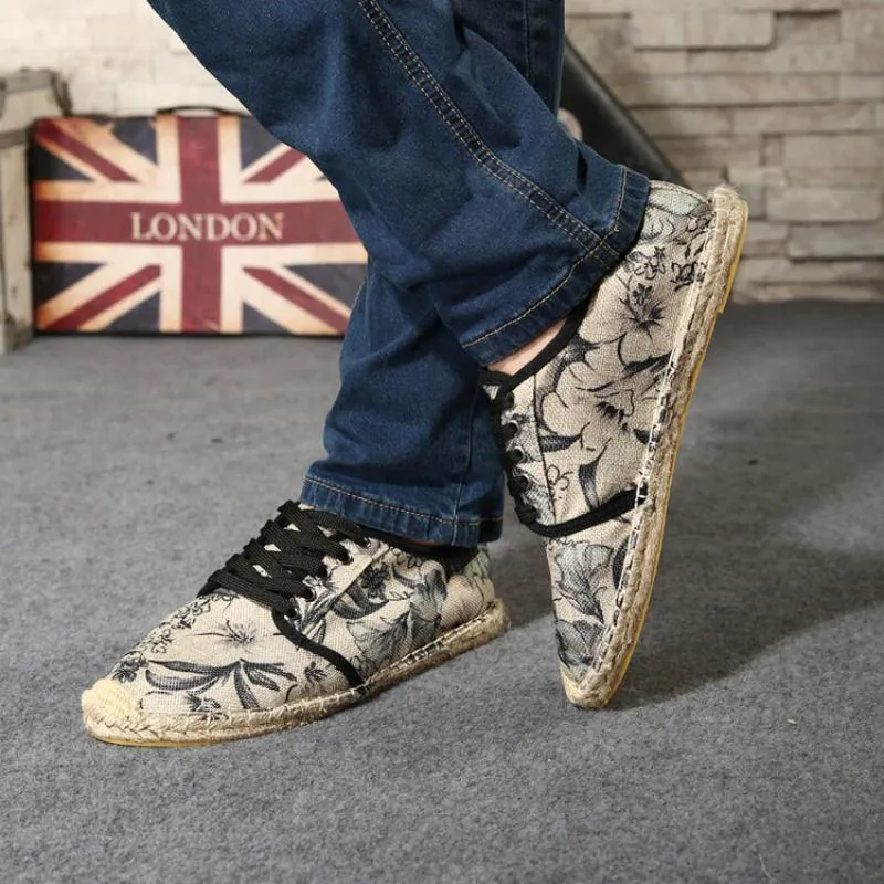 Men's Summer Canvas Breathable Shoes With Floral Print