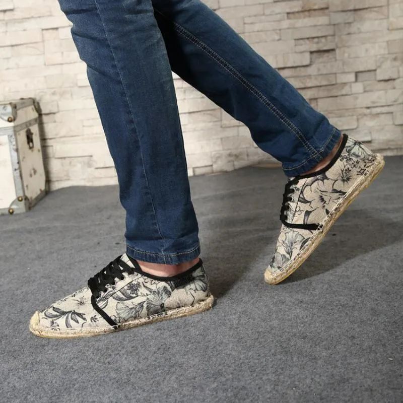 Men's Summer Canvas Breathable Shoes With Floral Print