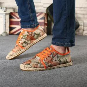 Men's Summer Canvas Breathable Shoes With Floral Print